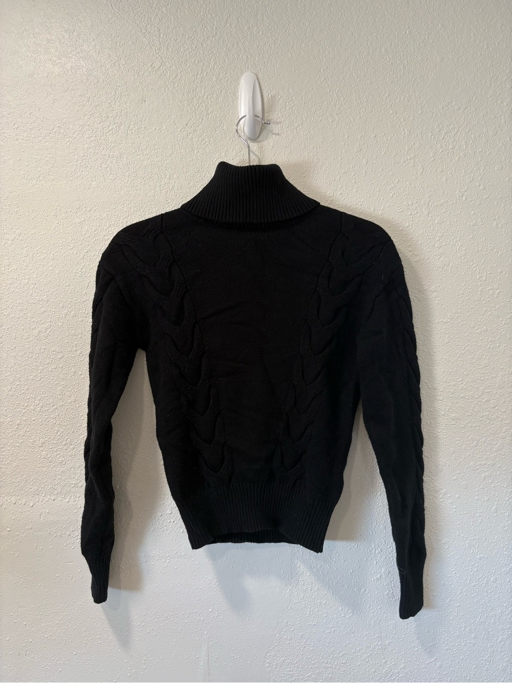 Black Cable-Knit Turtleneck Sweater for Women